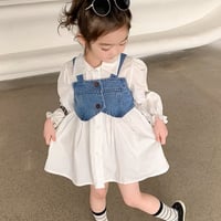 シャツワンピース×デニムビスチェ