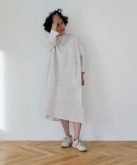 long sleeve dress / 上布（白にグレーの小紋柄）