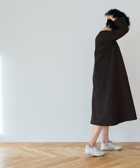 long sleeve dress  / 紬（焦茶色）