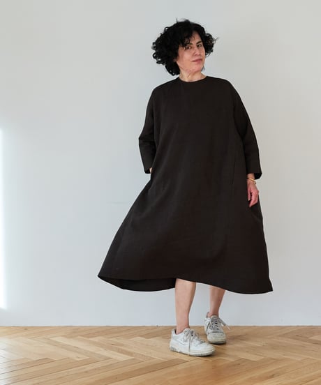 long sleeve dress  / 紬（焦茶色）