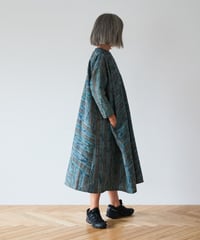 long sleeve dress / 絣（藍に緑、赤）