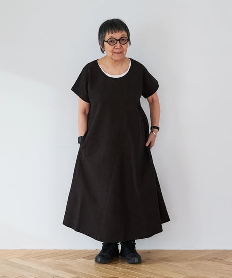 new french sleeve dress  / 紬（黒茶色）