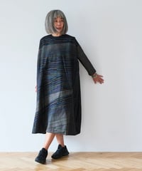 long sleeve dress / 大島紬（グレー地に鶴の柄）