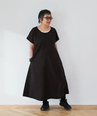 new french sleeve dress  / 紬（黒茶色）