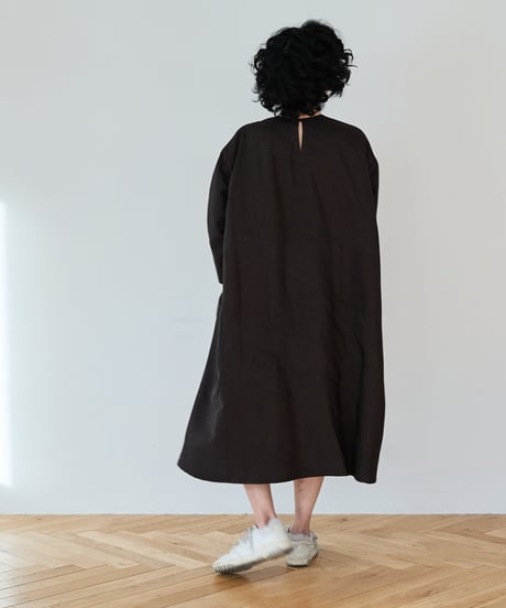 long sleeve dress  / 紬（焦茶色）