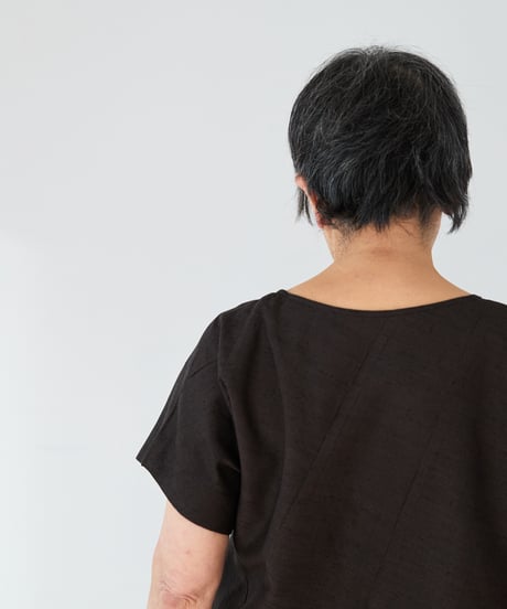 new french sleeve dress  / 紬（黒茶色）