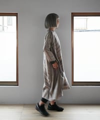long sleeve dress / 紬（グレーとオレンジの縞模様）