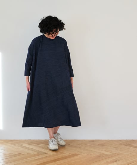 long sleeve dress / 紬（紺色）