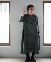long sleeve dress / 大島紬（グレーに黒模様）