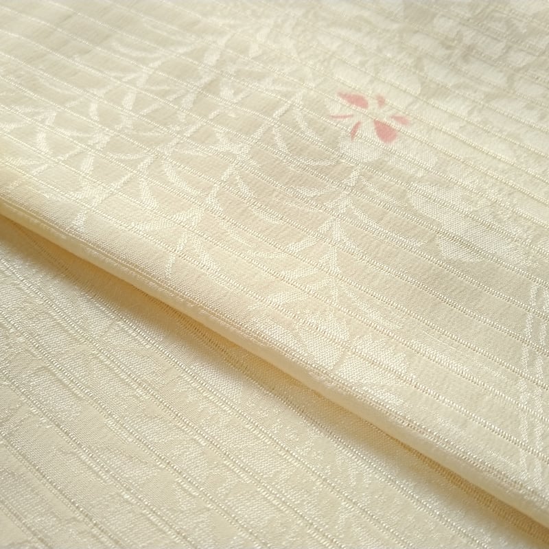 袋帯 紗紬から透けて見える蟹柄 縦よれ縞織模様 金通し 千歳茶色 O-3911 銀座【L-8362】西陣 川島織物製 本袋帯 千歳茶色 木瓜繋ぎ文