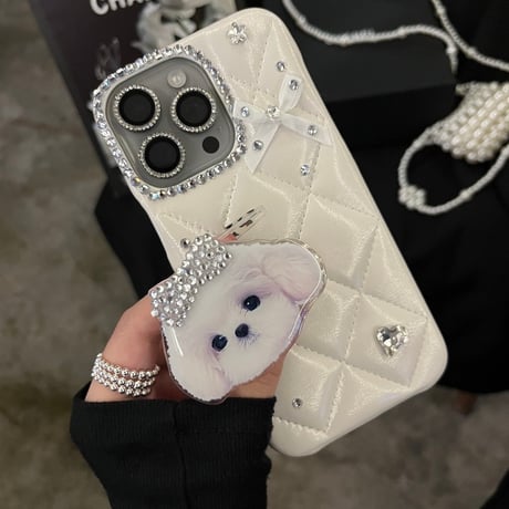 iphone16 ケース デコ リボン iphoneケース 犬 グリップ「カメラ保護リングプレゼント」M148