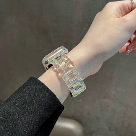 apple watch クリア バンド オーロラ アップル ウォッチ バンド かわいい【バンパーケース付き】M127