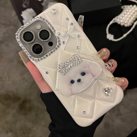 iphone16 ケース デコ リボン iphoneケース 犬 グリップ「カメラ保護リングプレゼント」M148