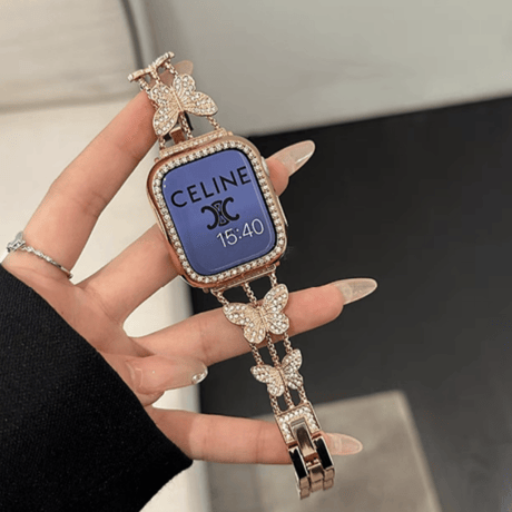 バタフライ アップル ウォッチ バンド キラキラ apple watch ブレスレット【バンパーケース付き】M151