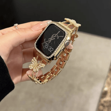 バタフライ アップル ウォッチ バンド キラキラ apple watch ブレスレット【バンパーケース付き】M151