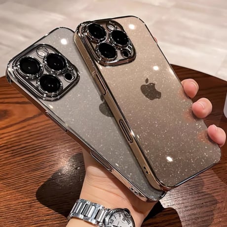 iphone17/17pro ケース キラキラ メタリック iphone ケース クリア おしゃれ【カメラ保護フィルム一体型】M054
