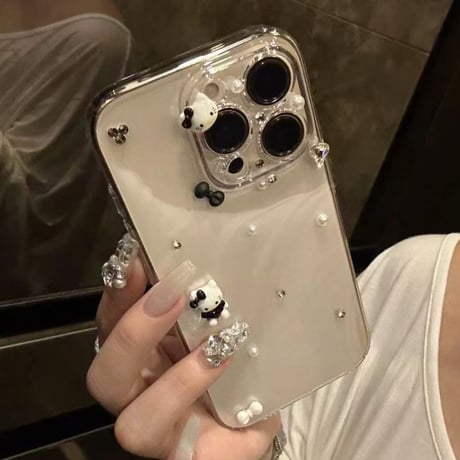 iphone17/17pro ケース ラインストーン iphone16/15 ケース 透明 可愛い デコケース スマホ リボン M279