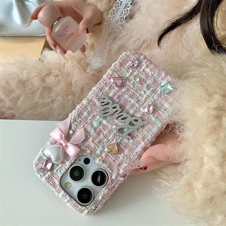 ピンク iphone16/15 ケース スマホケース 可愛い 韓国 iphone16pro ケース ストーン デコ M262
