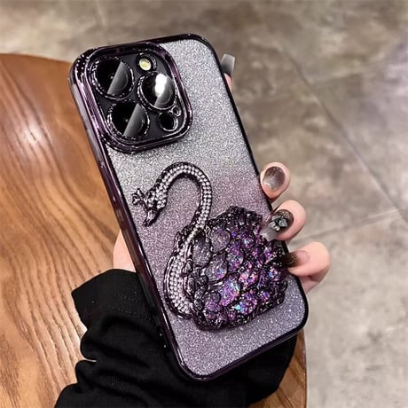 白鳥 iphone ケース キラキラ グリッター iphone ケース 透明 可愛い【カメラ保護フィルム付き】M069