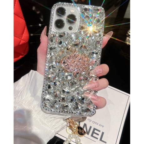 iphone ケース デコ iphoneケース キラキラ 人気 女子「パールチャーム付き」M038