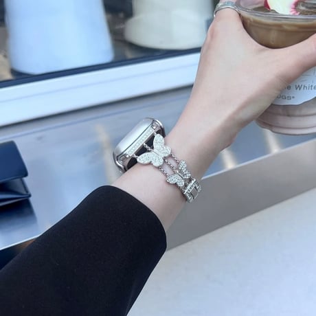バタフライ アップル ウォッチ バンド キラキラ apple watch ブレスレット【バンパーケース付き】M151