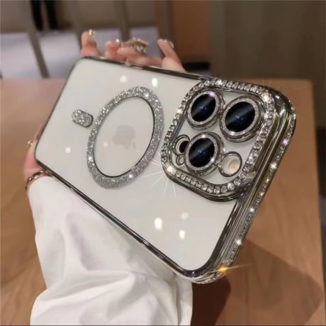 キラキラ iphone16/16pro ケース マグセーフ iphone ケース クリア 可愛い【カメラフィルム付き】M085