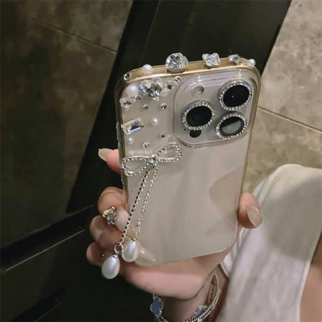 「カメラ保護リングをプレゼント！」iphone17/16proケース リボン デコ 黄ばみ にくい クリア ケース M289