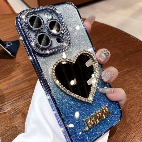 ハートアイフォンケース ミラー iphoneケース クリア かわいい【キラキラシート付き】M052