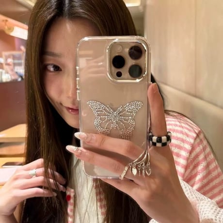 iphone ケース 透明 可愛い スマホ ケース デコ ストーン ハート 蝶々 M250