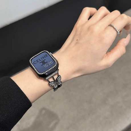 バタフライ アップル ウォッチ バンド キラキラ apple watch ブレスレット【バンパーケース付き】M151