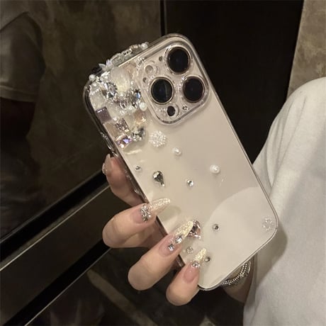 キラキラ ストーン iphone16/16pro ケース スマホケース 透明 おしゃれ デコ M258