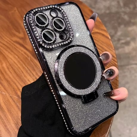 iphone16/16pro ケース キラキラ クリア iphone ケース ミラー 付き【カメラ保護フィルム一体型】M083