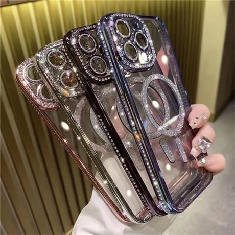 キラキラ iphone16/16pro ケース マグセーフ iphone ケース クリア 可愛い【カメラフィルム付き】M085