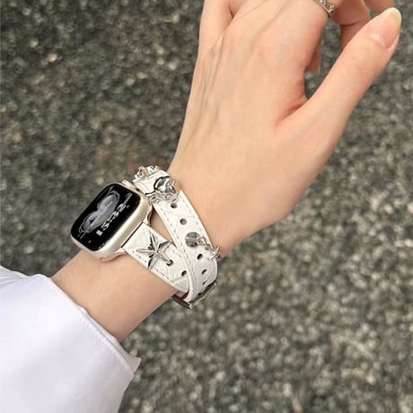 apple watch series 10 バンド 二重 アップル ウォッチ レザー バンド スタッズ 付き M088