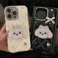 iphone16 ケース デコ リボン iphoneケース 犬 グリップ「カメラ保護リングプレゼント」M148