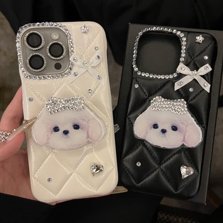 iphone16 ケース デコ リボン iphoneケース 犬 グリップ「カメラ保護リングプレゼント」M148