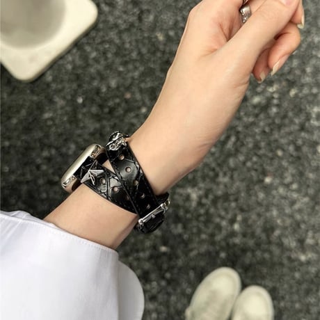 apple watch series 10 バンド 二重 アップル ウォッチ レザー バンド スタッズ 付き M088