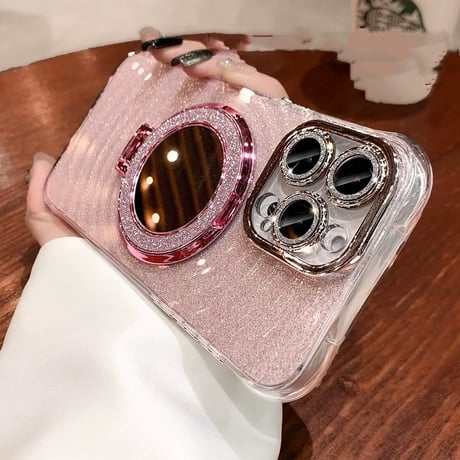 カメラ保護フィルム 付き iphone16/16pro ケース ミラー/スタンド iphone ケース 人気 女子  M237