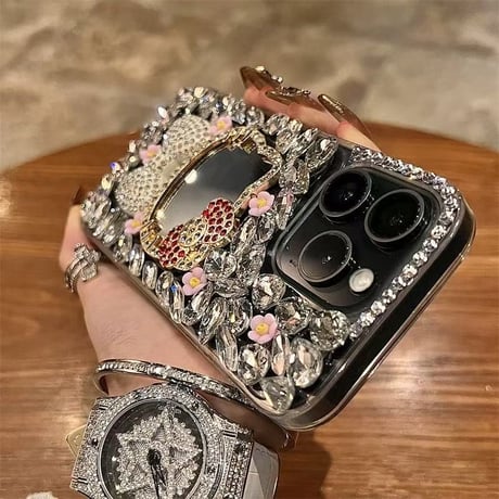 iphone16 デコ ケース iphone16pro/15 ケース キラキラ ストーン リボン の スマホケース M280