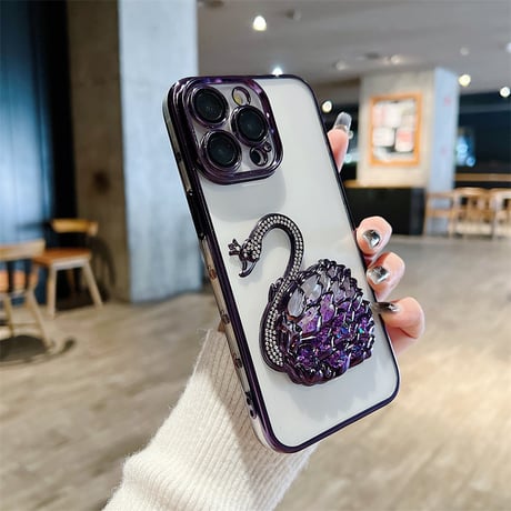 白鳥 iphone ケース キラキラ グリッター iphone ケース 透明 可愛い【カメラ保護フィルム付き】M069