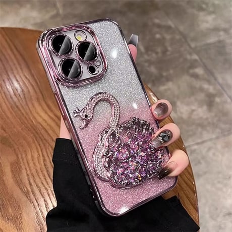 白鳥 iphone ケース キラキラ グリッター iphone ケース 透明 可愛い【カメラ保護フィルム付き】M069