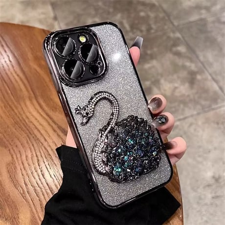 白鳥 iphone ケース キラキラ グリッター iphone ケース 透明 可愛い【カメラ保護フィルム付き】M069