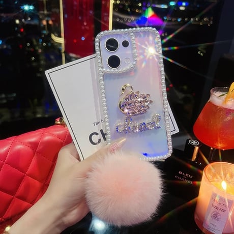 iphone ケース デコ クリア iphone ケース キラキラ ストーン【モコもこチャーム付き】M040
