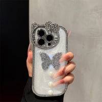 蝶々 iphone16/16pro ケース 猫 耳 アイ フォン ケース キラキラ ストーン iphone ケース M264