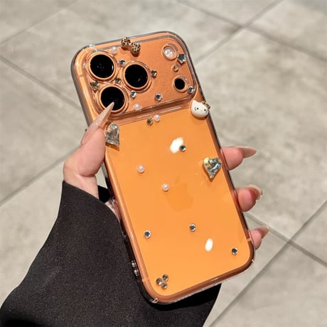 スマホケース デコ ストーン リボン iPhone17/17proケース クリア 可愛い M312