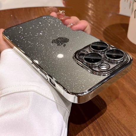 iphone17/17pro ケース キラキラ メタリック iphone ケース クリア おしゃれ【カメラ保護フィルム一体型】M054