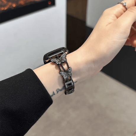 バタフライ アップル ウォッチ バンド キラキラ apple watch ブレスレット【バンパーケース付き】M151