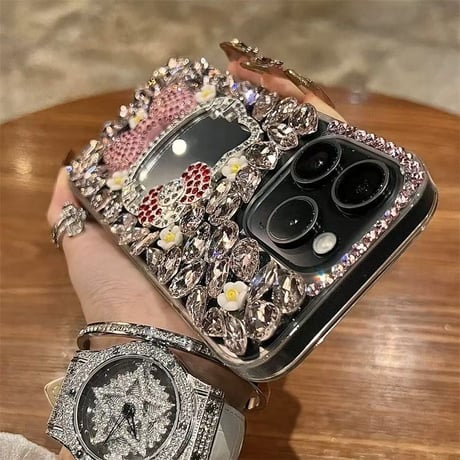 iphone16 デコ ケース iphone16pro/15 ケース キラキラ ストーン リボン の スマホケース M280