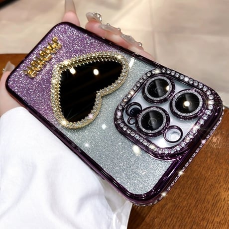 ハートアイフォンケース ミラー iphoneケース クリア かわいい【キラキラシート付き】M052