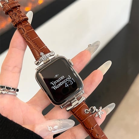アップル ウォッチ シリーズ 10 バンド レザー apple watch バンド 可愛い チャーム付き M078